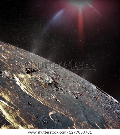 Moon surface solar lens flare. Elements of this image furnished by NASA