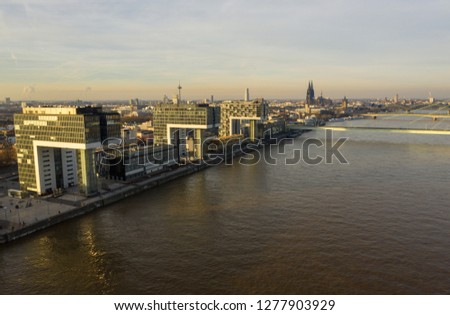 Aerial view from modern buildings next Rhine river