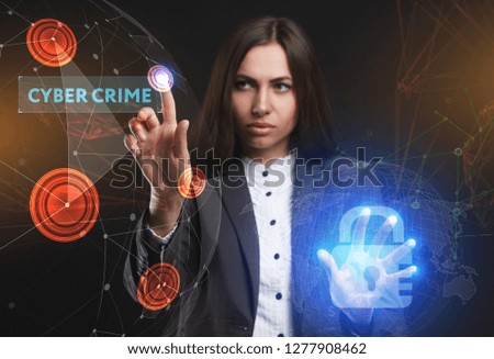 The concept of business, technology, the Internet and the network. A young entrepreneur working on a virtual screen of the future and sees the inscription: Cyber crime