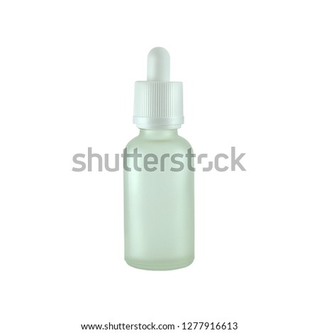 Glass bottle with a white pipette 30 ml white frosted color on a white background
