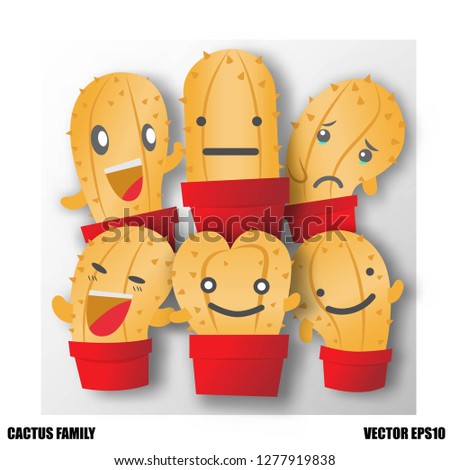 cactus family, emotion cactus set. group of character cute concept and paper art style. illustrator and vector.