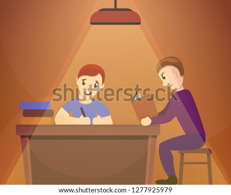 Father son homework concept background. Cartoon illustration of father son homework concept background for web design