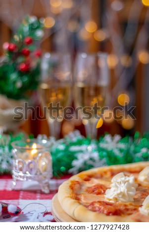 wasabi pizza  and sushi rolls, christmas decoration