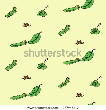 Cartoon of green caterpillar seamless background pattern. Vector illustration. 