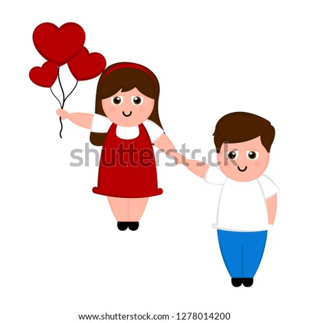Isolated happy couple in love with a heart ballons. Valentines day. Vector illustration design