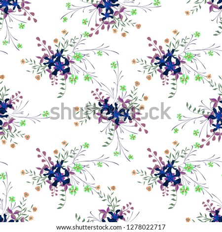 Small Flowers. Seamless Pattern with Pretty Wildflowers. Girlie Natural Background in Rustic Style with Small Blossoms of Daisy Flowers. Vector Ditsy Pattern for Textile, Chintz. Floral Texture