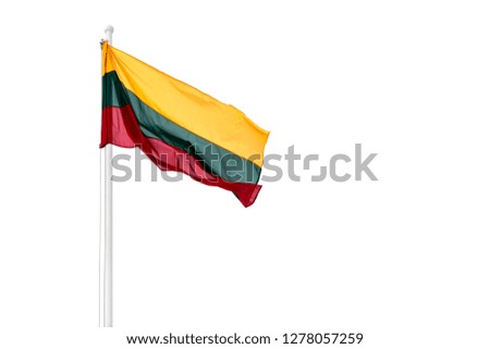 Lithuanian flag waving on white background,copy-space