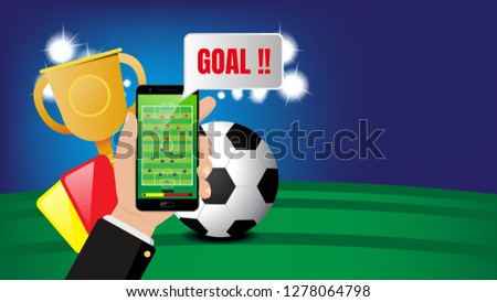 football online application on stadium background. sport betting. soccer live report, vector illustration.