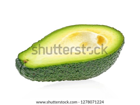 Fresh avocado fruit isolated on white background. Half avocado fruit.