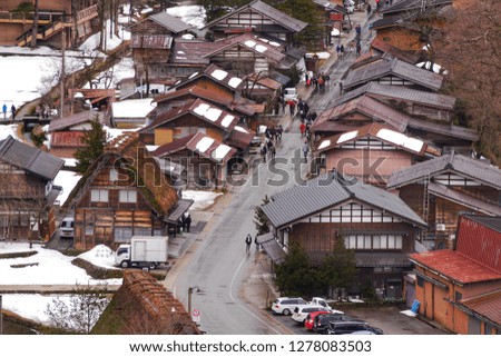 View point of Shirakawa-go are UNESCO World Heritage in winter ,They are famous for their traditional gassho-zukuri house,Gifu Japan