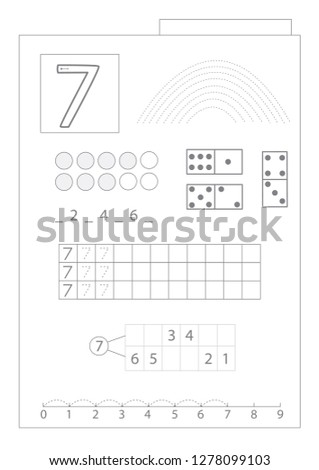 Numbers: trace, write, color and count. Worksheets for kids