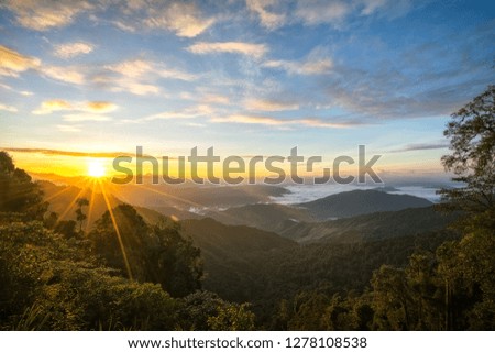 Beautiful sunrise over the mountains image for background, wallpaper, interior.