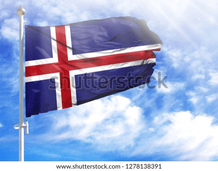National flag of Iceland on a flagpole