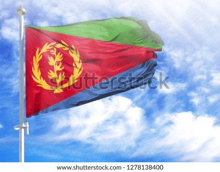 National flag of Eritrea on a flagpole