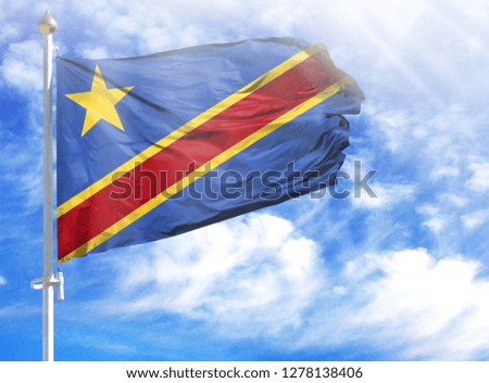 National flag of Congo Democratic on a flagpole