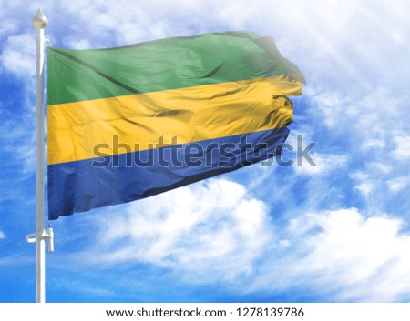 National flag of Gabon on a flagpole