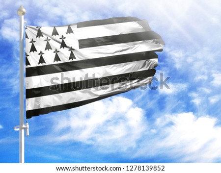 National flag of Brittany on a flagpole