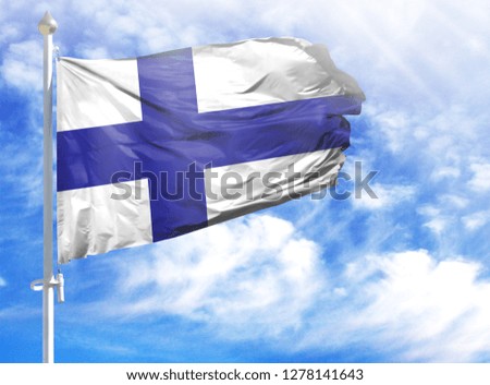National flag of Finland on a flagpole