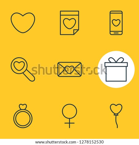 Vector illustration of 9 love icons line style. Editable set of female, phone, mail and other icon elements.