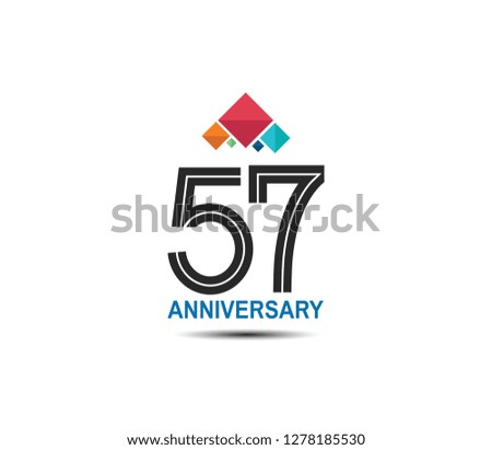 57 anniversary with colorful crown isolated on white background