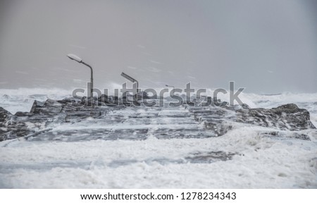 Winter storm at Torsminde in Denmark Royalty-Free Stock Photo #1278234343