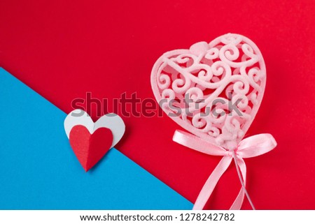 Valentine's day background.symbol of love.white heart on red-blue background. Valentine's day background