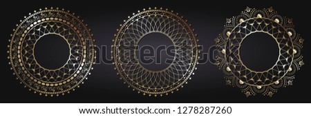 Set of decorative round frames for design with abstract floral pattern. Circle frame. Templates for printing postcards, invitations, books, for textiles, engraving, wooden furniture, forging. Vector