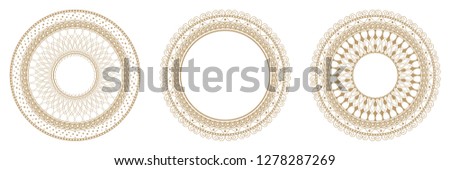 Set of decorative round frames for design with abstract floral pattern. Circle frame. Templates for printing postcards, invitations, books, for textiles, engraving, wooden furniture, forging. Vector