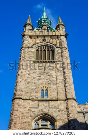 A picture of the tower of the Presbyterian Church in Ireland, Belfast.