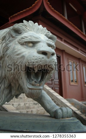 Asia, Vietnam. Lion sculpture at Chau Doc, Sam Mountain