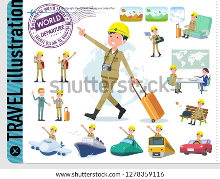 A set of working man on travel.There are also vehicles such as boats and airplanes.It's vector art so it's easy to edit.
