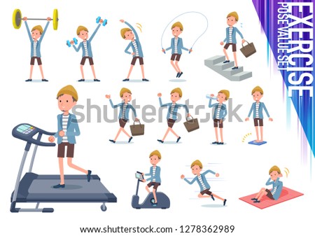 A set of young man on exercise and sports.There are various actions to move the body healthy.It's vector art so it's easy to edit.