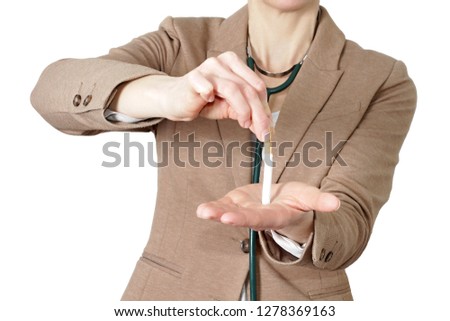lady doctor recommending to stop smoking cigarette stock photo