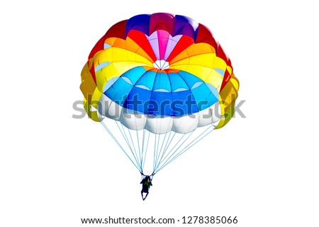 Bright colorful parachute on white background, isolated. Royalty-Free Stock Photo #1278385066