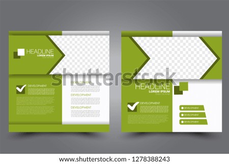 Square flyer design. A cover for brochure.  Website or advertisement banner template. Vector illustration. Green color.