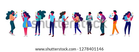 People with mobile phone. Big flat illustration set - Vector Royalty-Free Stock Photo #1278401146