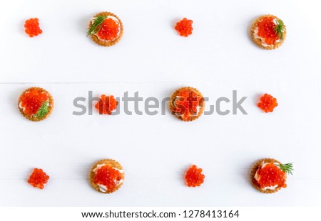 Basis for a banner with sandwiches with red caviar. Salmon caviar for print design, web site, banner, flyer.