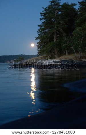 Canada, British Columbia, Island. Moonrise over the sandstone beach