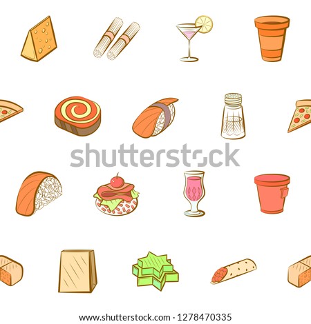Various images set. Background for printing, design, web. Usable as icons. Seamless. Colored.