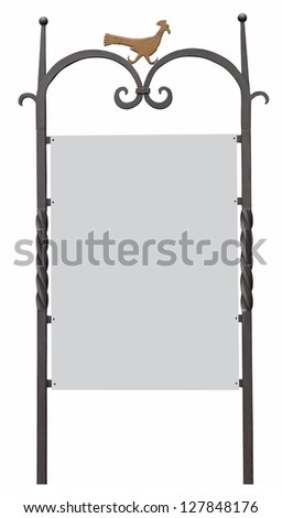 Grey billboard on the wrought iron girders isolated on white