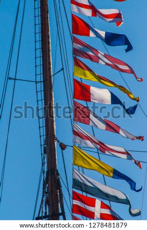 maritime signal flags on ship mast in hamburg Hafen-Geburtstag