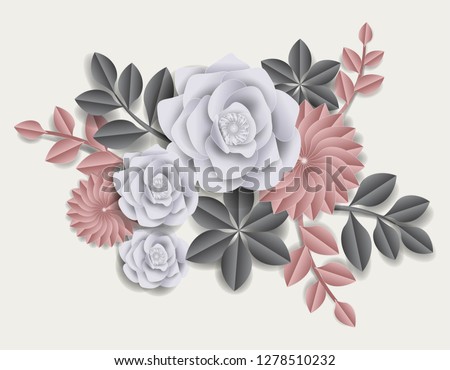 Floral beautiful bouquet on  back ground in paper cut styles - vector