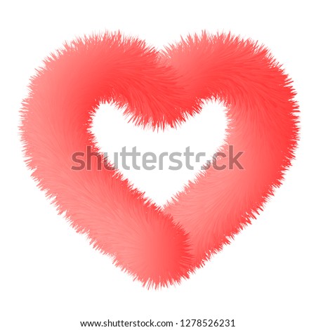 3d fluffy fur contour heart, stock vector illustration clip art