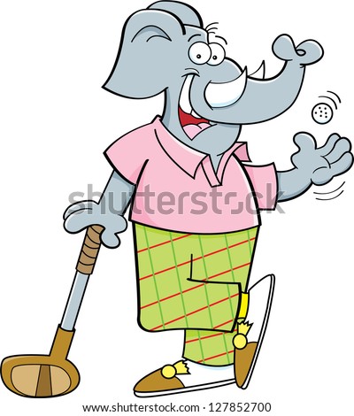 Cartoon illustration of an elephant with a golf club.