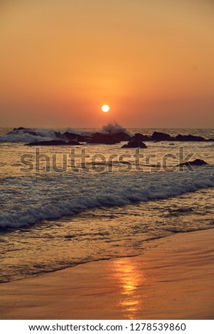 Beach in Sri Lanka. Indian ocean. Sri-lankan Sunset. The City Of Weligama.