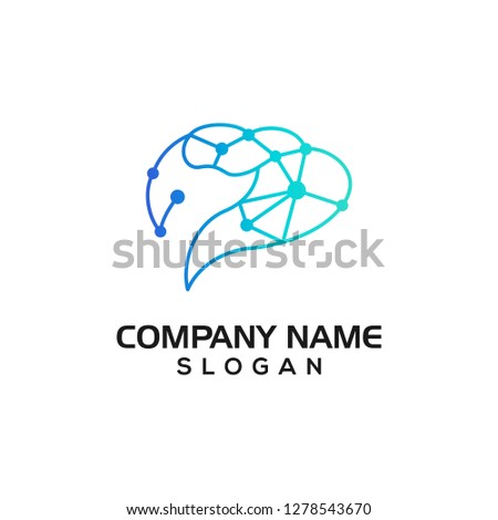 Combination of brain, fox and network connection for digital technology logo template
