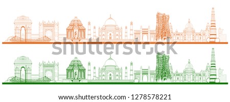 illustration of Famous Indian monument and Landmark like Taj Mahal, India Gate, Qutub Minar and Charminar for Happy Republic Day of India Royalty-Free Stock Photo #1278578221