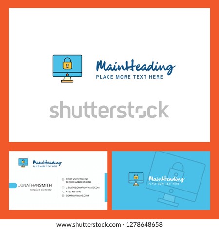 Locked computer Logo design with Tagline & Front and Back Busienss Card Template. Vector Creative Design