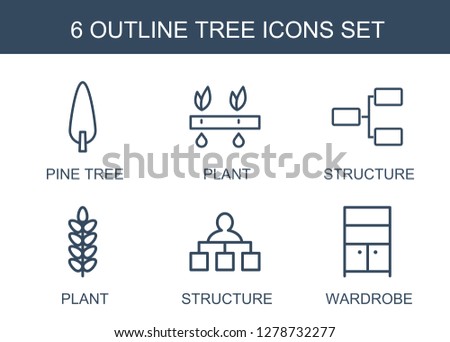 6 tree icons. Trendy tree icons white background. Included outline icons such as pine tree, plant, structure, wardrobe. tree icon for web and mobile.