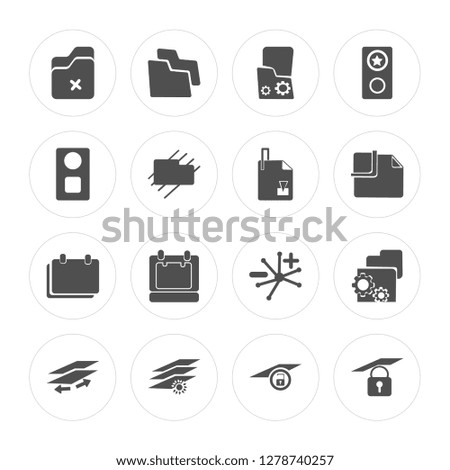 16 Folder, Layer, Properties, Group, Break, Adjust modern icons on round shapes, vector illustration, eps10, trendy icon set.